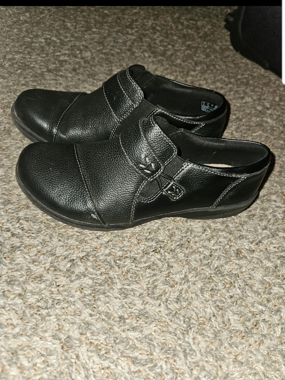 Clarks Black Leather Slip-On Buckle Loafers